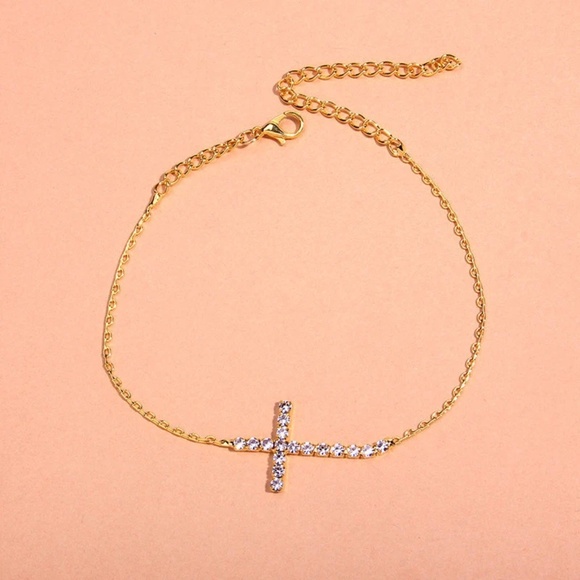 Dazzling Tennis Flexible Cross Anklet, Foot Jewelry - Picture 4 of 5